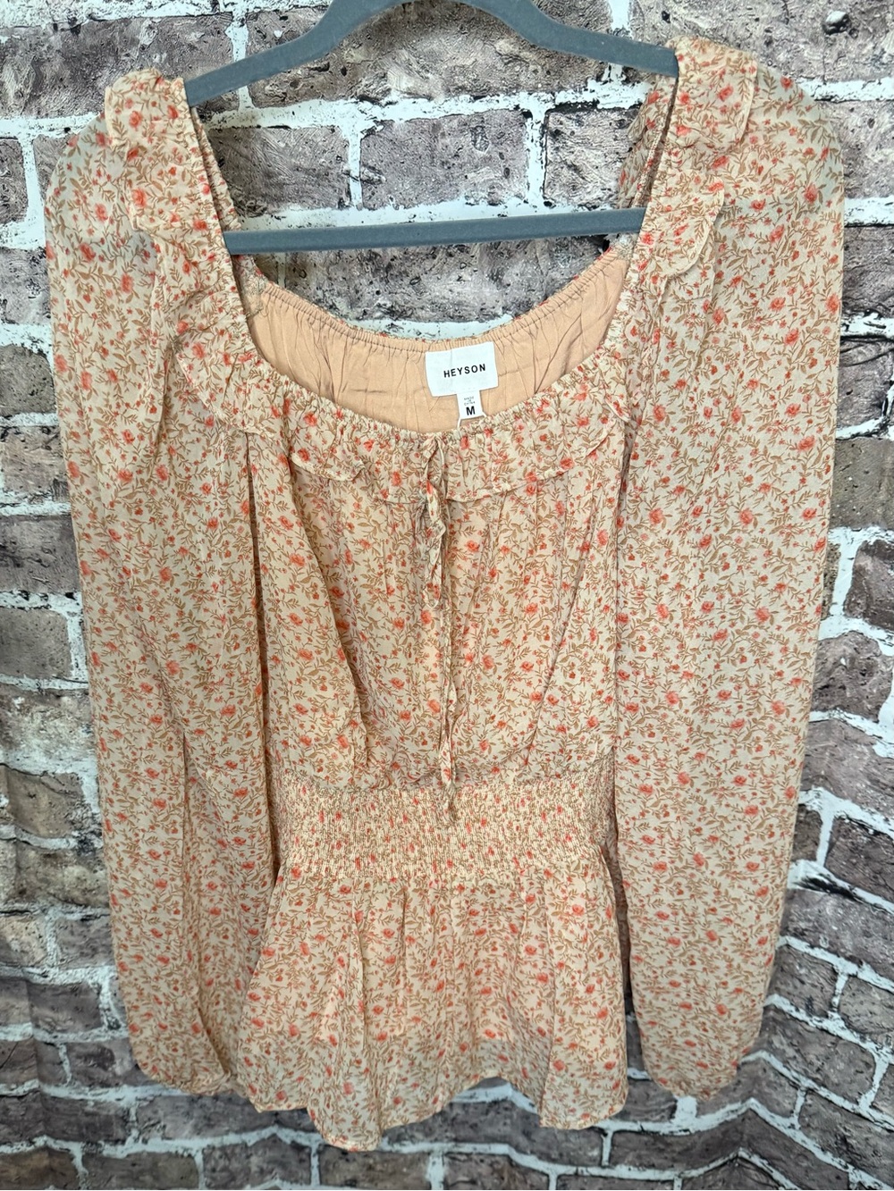 Heyson Floral Peasant Blouse in Peach
